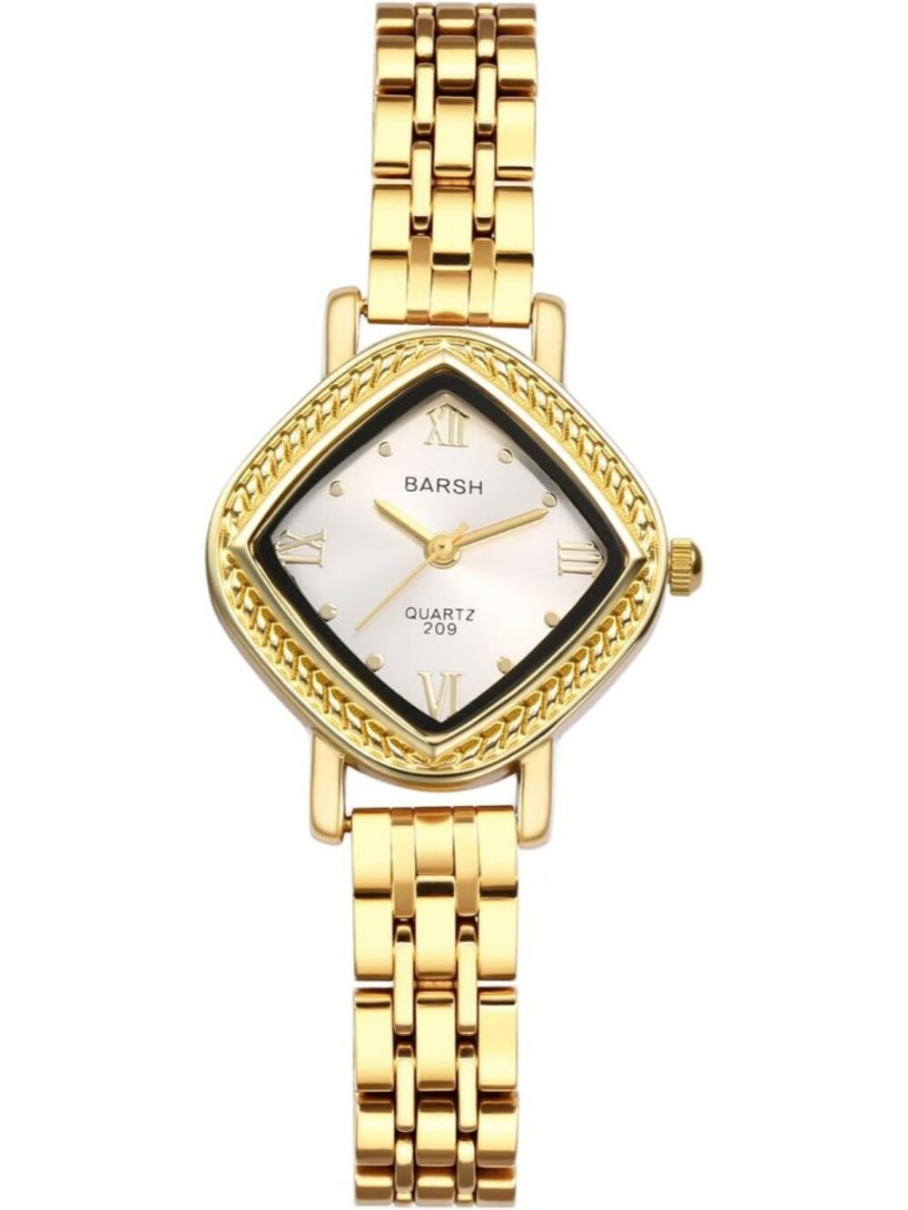 Women’s Gold White Analog Quartz Roman Numerals Stainless Steel Band Wrist Watch